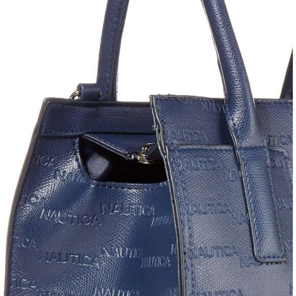 Nautica Women Sandy Jr Satchel Navy Embossed Logo Top Handle Removable Crossbody - Picture 5 of 7